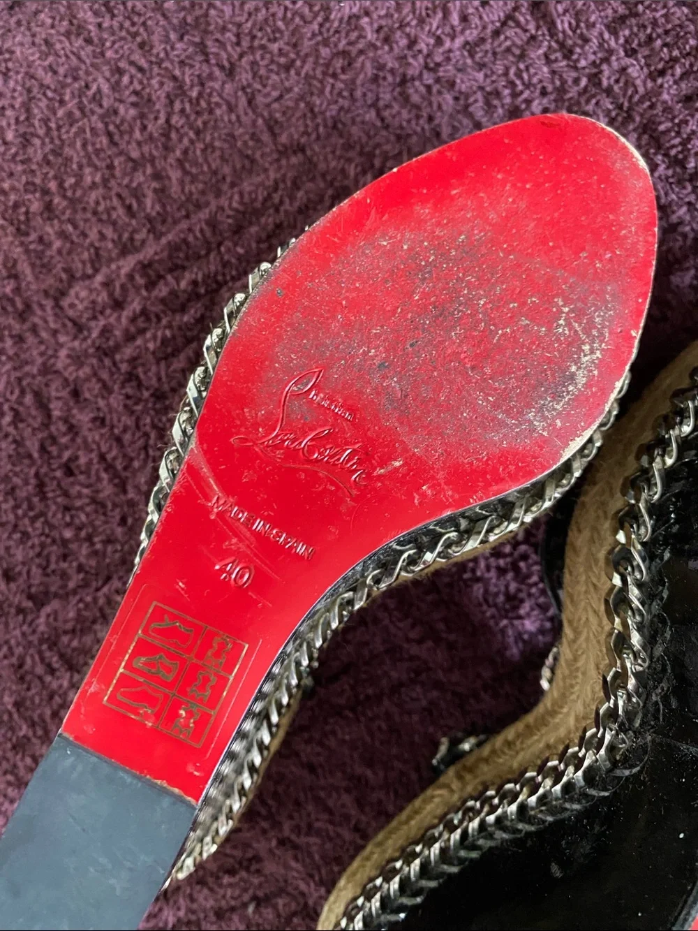 Christian Louboutin Black Patent Leather Espadrille Wedge Sandals